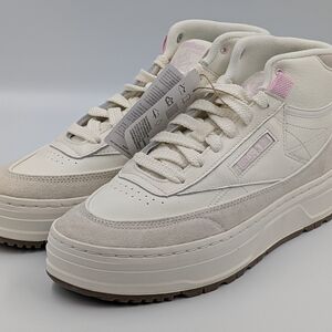 Women's 10 Reebok Classic Leather Mid Platform Lug Sneaker Cream Pink Suede